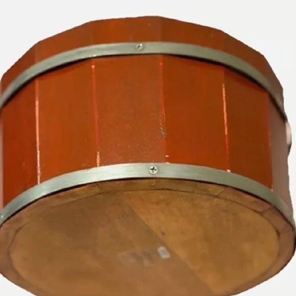 RARE NWT Pottery Barn Wood Bucket Catchalls RED11 x 5.5” Barrel Style Decor